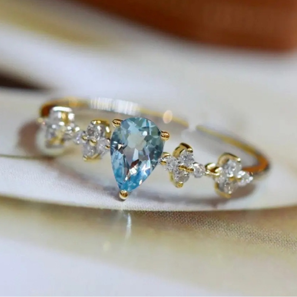 Dainty 925 Sterling Silver Blue Crystal Adjustable Ring - Picture 3 of 6